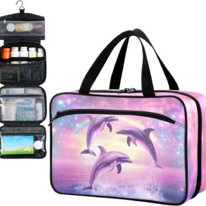 Fustylead Magic Rainbow Stars and Dolphins Jumping Travel Medicine Organizer Bag Home Storage First Aid Kit Large Pill Case with Zipper for Pill Bottle, Vitamine and Medical Supplies