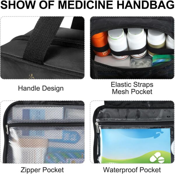 Fustylead Bunte Erste-Hilfe-Tasche mit aufwändigem Blumenmuster, groß, Medikamententasche mit Reißverschluss für Pillen, Vitamine, Fischöl, Nahrungsergänzungsmittel für Damen und Herren – Bild 5