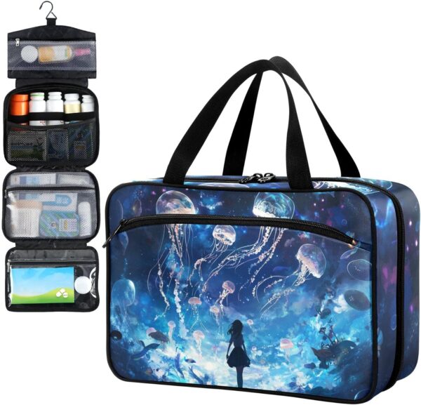 Fustylead Dreamy Blue Jellyfish in The Sky Reise-Medizin-Organizer-Tasche, Erste-Hilfe-Set, großes Pillenetui mit Reißverschluss, für Pillenflasche, Vitamine und medizinische Versorgung