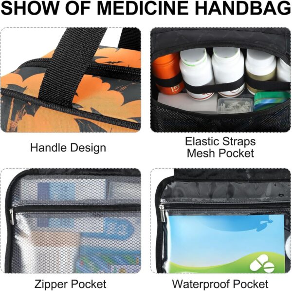Fustylead Halloween Fliegende Fledermäuse Schwarze Silhouette Reise Medizin Aufbewahrungstasche Große Haushalt Pillenflasche Organizer mit Reißverschluss für Erste Hilfe, Pillen, Vitamine, – Bild 5
