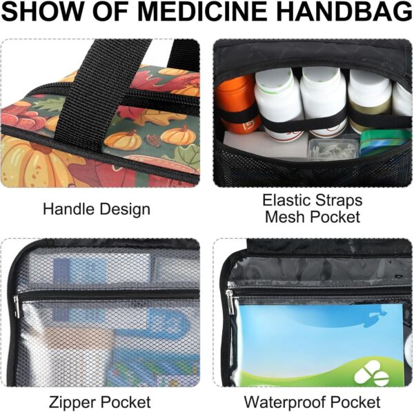 Fustylead Cartoon Retro Rot Ernte Auto mit Kürbissen und Blättern Reise Medizin Aufbewahrungstasche Große Haushalt Pillenflasche Organizer mit Reißverschluss für Erste Hilfe, Pillen, Vitamine, – Bild 5