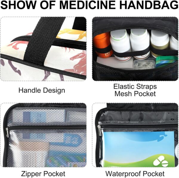 Fustylead Bunte Galoppierende Pferde-Silhouette, Reise-Medizin-Organizer-Tasche, Erste-Hilfe-Set, großes Pillenetui mit Reißverschluss für Pillenflasche, Vitamine und medizinische Versorgung – Bild 5