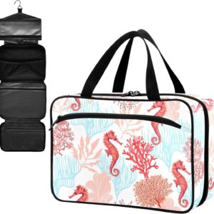 Fustylead Leere Reise-Erste-Hilfe-Tasche, Seepferdchen und Korallen, groß, mit Reißverschluss, für Pillen, Vitamine, Fischöl, Nahrungsergänzungsmittel für Damen und Herren