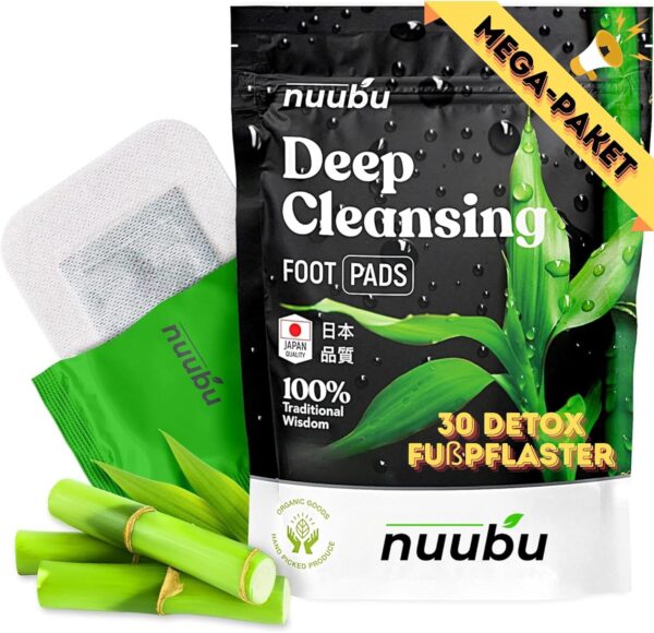 Nuubu Detox Fußpflaster, Entgiftungspflaster Füße(30 pflaster) für Stressabbau & Tiefschlaf Natürliche Fußpads mit Bambusessig und Ingwerpulver zur Entfernung von Giftstoffen und Reinigung des Körpers