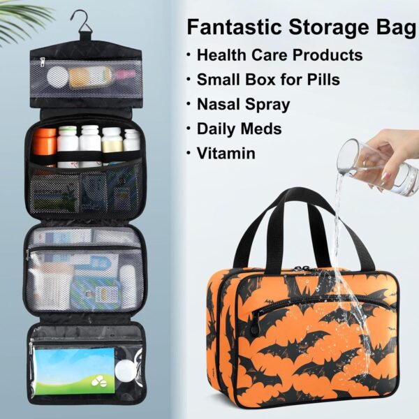 Fustylead Halloween Fliegende Fledermäuse Schwarze Silhouette Reise Medizin Aufbewahrungstasche Große Haushalt Pillenflasche Organizer mit Reißverschluss für Erste Hilfe, Pillen, Vitamine, – Bild 8