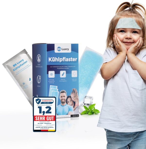 Testsieger: BS Luxry® 20x Kühlpflaster - bei Fieberbeschwerden und Migräne - Kühlpack bei Muskel u. Gelenkschmerzen - Kühlpads für Kinder ab 1 Jahr
