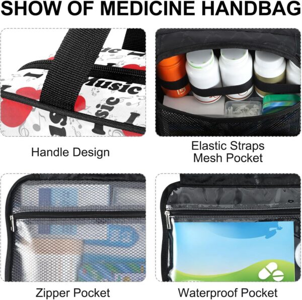 Fustylead I Love Music Heart and Grey Notes Travel Pill Bottle Organizer Large Home Storage Medikamententasche mit Reißverschluss für Vitamine, Erste Hilfe, Fischöl, Medizinbedarf, Weiß, Medium, – Bild 5