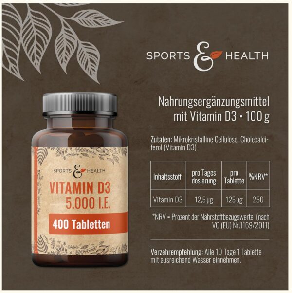 Vitamin D3 Hochdosiert - 400 Tabletten - Vitamin D3 5000 IE - Vitamin D Tabletten - Vitamin D hochdosiert - Vitamin D3 – Bild 2