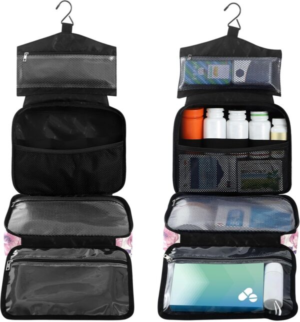 Fustylead Erste-Hilfe-Tasche mit rosa Flamingos und Hibiskusblumen, von Hand gezeichnet, groß, für Zuhause, Medikamententasche mit Reißverschluss, für Pillen, Vitamine, Fischöl, – Bild 2