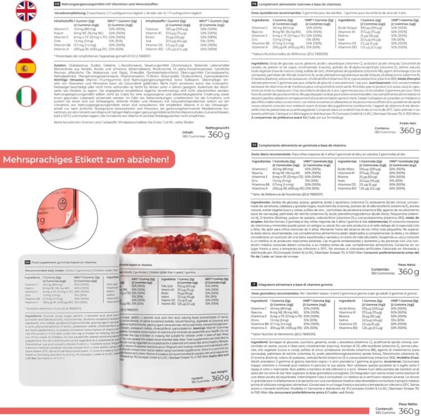Multivitamin Gummies Fruchtgummis mit Vitamin A B6 C D E Biotin Niacin Folat | Immunsystem Multi Vitamingums Frucht Gummi Bärchen Vitamingummibärchen | Gummibärchen ohne Zusätze | Gum Vitamingummi – Bild 6