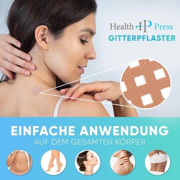 Health Press® Gittertape Cross Tape – Größe Typ Mix 134 Stück – Gitterpflaster zur Akupressur – Akupunkturpflaster mit ausführlicher E-Book Anleitung zum Download – Akupressur Pflaster – Bild 2